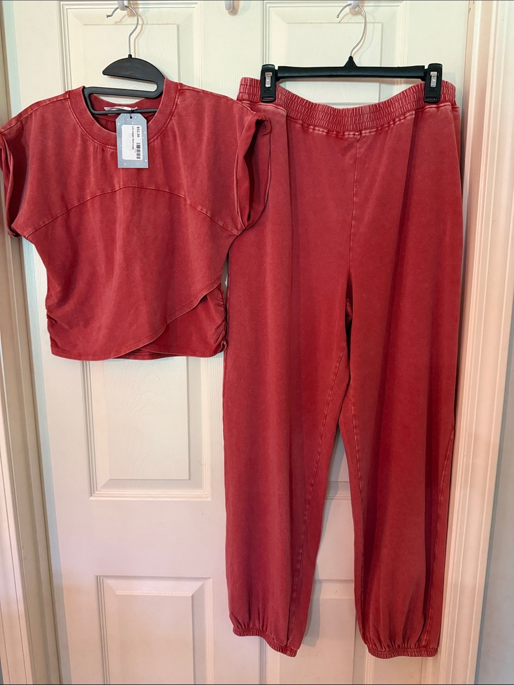 Double Zero Rolled Sleeve Wrap-Front Crop Top and Jogger Set